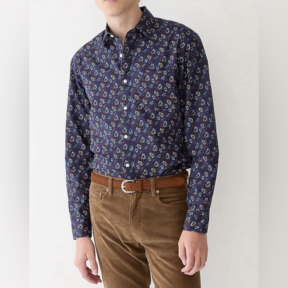 J. Crew Men’s Shirt Button Up Twill Paisley‎ Print Vintage L EUC